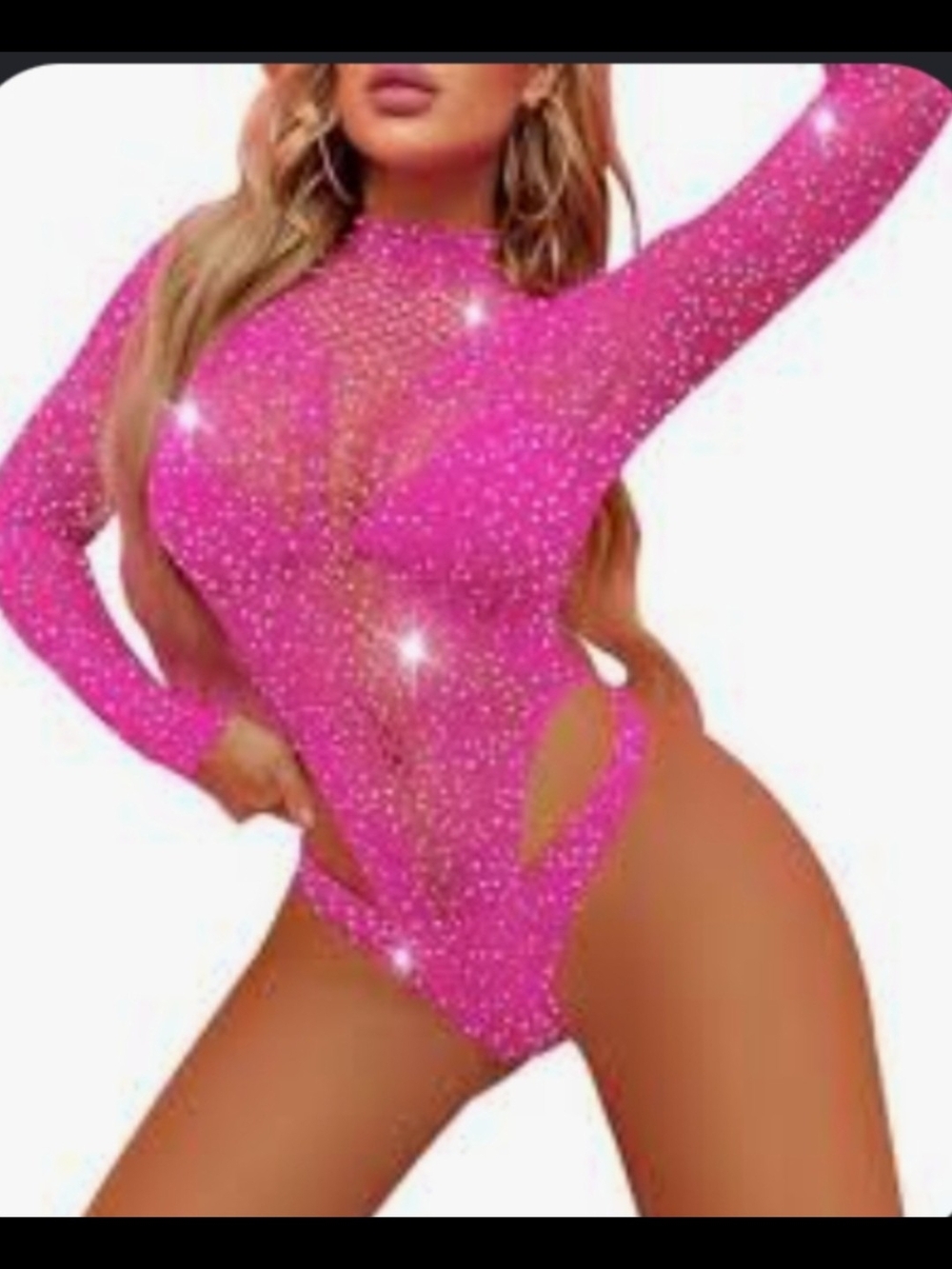 Sheer Sparkle Long-Sleeve Pink Chemise Bodysuit